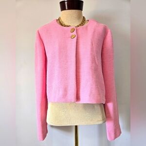 ZARA Pink Textured Tweed Jacket With Gold Buttons. Size XL
